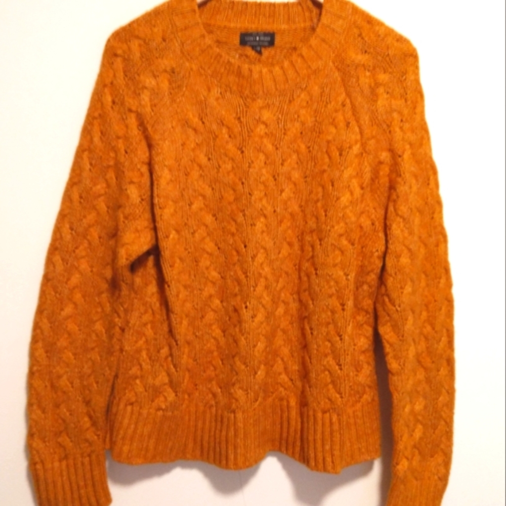 Lucky Brand Mustard Cable Knit Crewneck Sweater - Picture 2 of 6